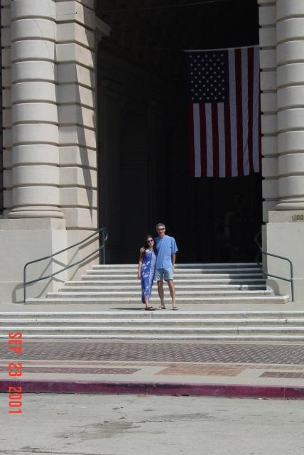 Kayte and Dad in front of city hall.JPG